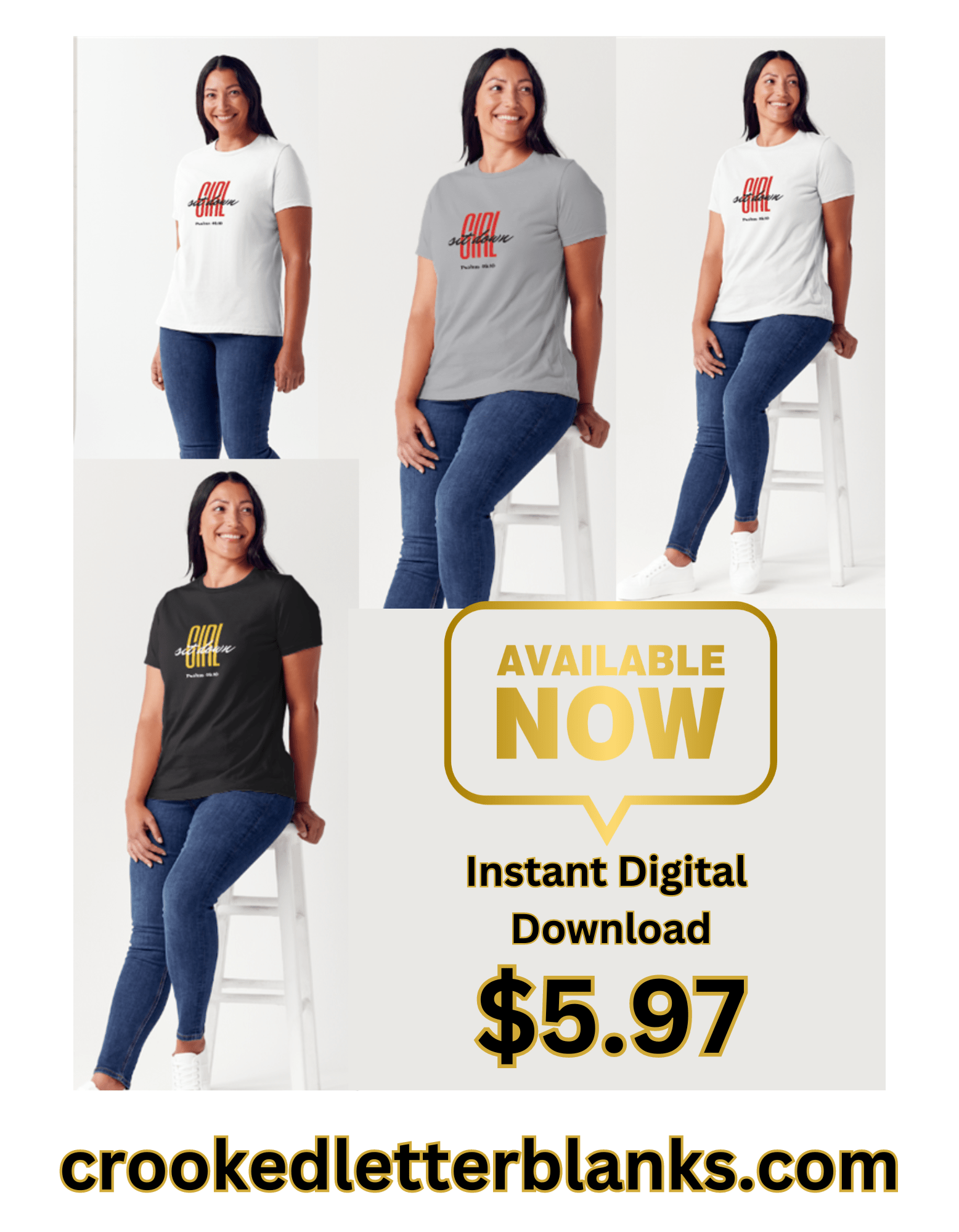 Girl Sit Down Design PNG - Crooked Letter Sublimation Blanks